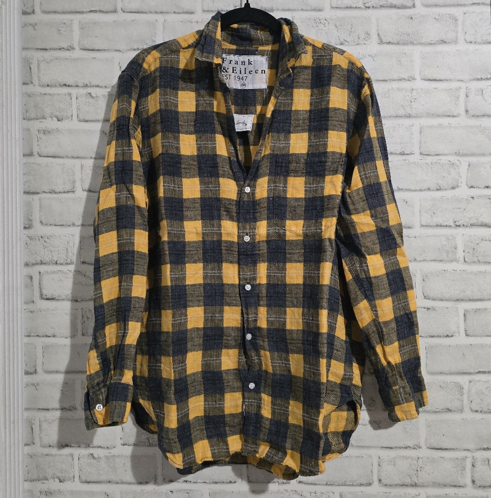 EUC Frank & Eileen Joedy Linen Button Up Grey/Yellow Plaid Size XS - Picture 2 of 7